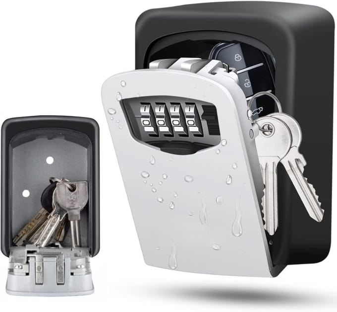 Famanu – Sleutelkluis met 4-cijferige code, voor buiten en binnen, waterdicht en roestvrij, wandmontage
