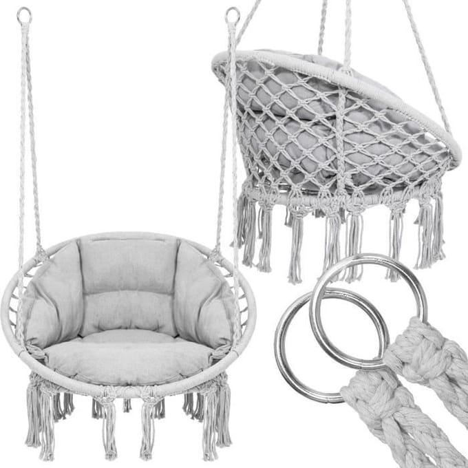 Springos Hangstoel | Binnen & Buiten | Belastbaar tot 150 kg | 120 x 79 cm | Grijs