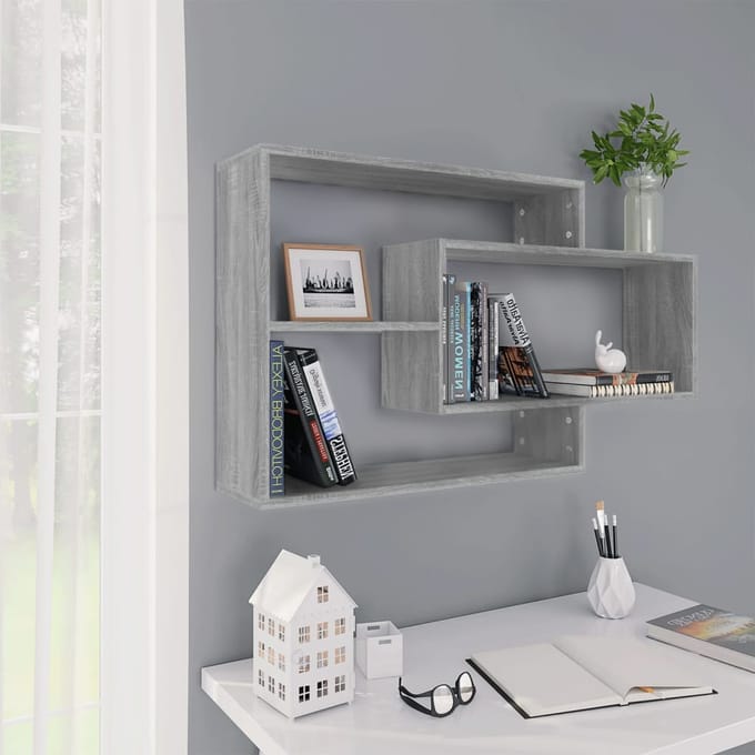 vidaXL - Wandschap - 104x20x58,5 - cm - bewerkt - hout - grijs - sonoma - eikenkleurig
