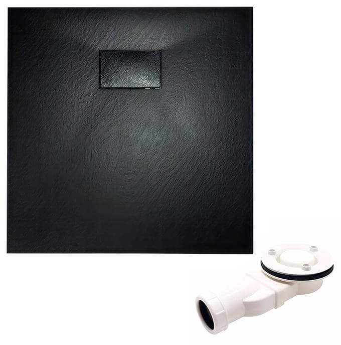 Bad Land VIDAR douchebak - vierkant - 80 x 80 x 3,2 cm - zwart - met afvoerset