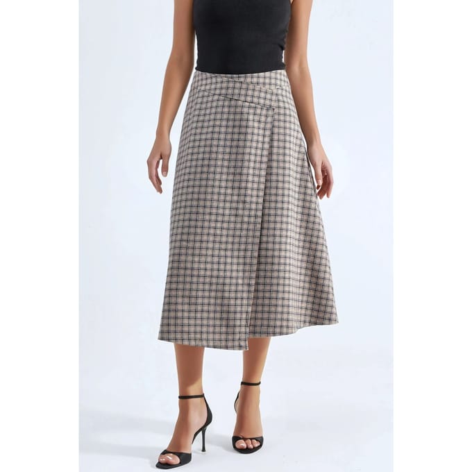 Hoge Taille Geruite Midi Rok