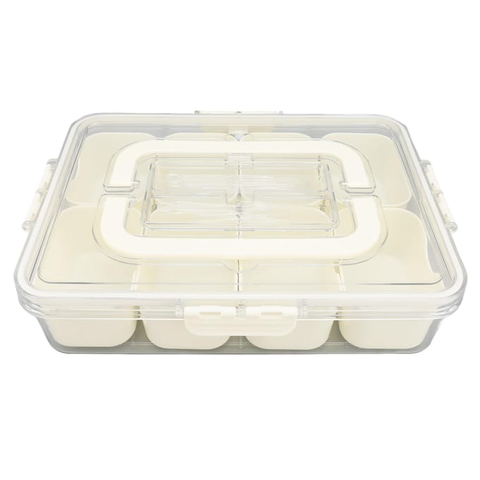 Boîte à collation portable 8 compartiments plateaux à collation transparents plateau de service divisé avec couvercle et L white