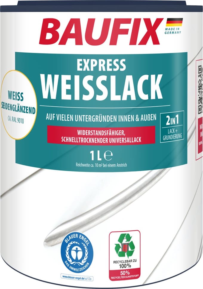 BAUFIX Express Witte lak zijdeglans wit 1 Liter