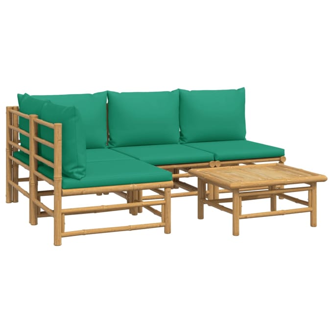 vidaXL - 5-delige - Loungeset - met - kussens - bamboe - groen