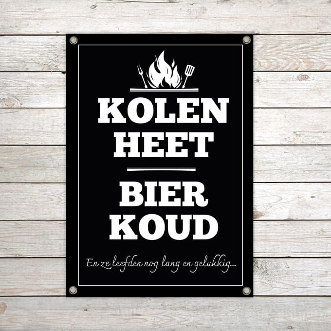 Tuinposter BBQ Kolen heet bier koud - grappige buitenposter - vaderdag cadeau man - mancave