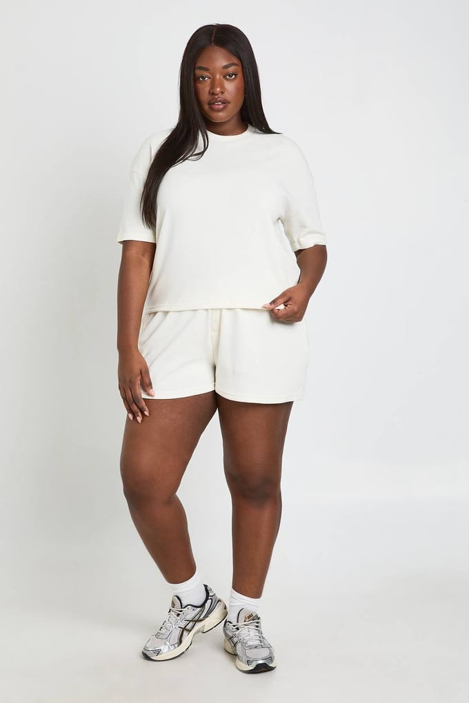 boohoo Dames Plus Wafel Henley Short | Ecru | Maat: 44