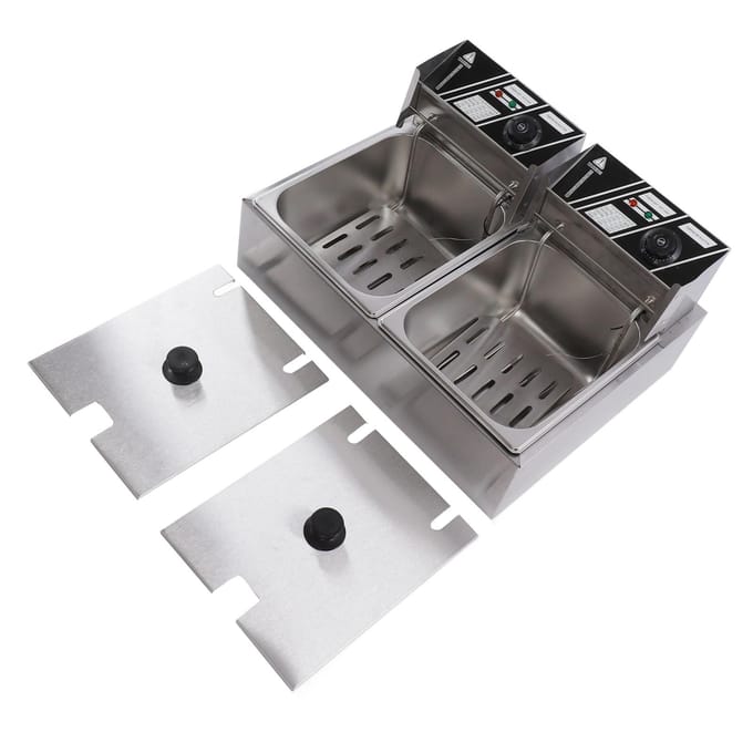 6L Commerciële Elektrische Friteuse Instelbare Temperatuur Dubbele Tank Elektrische Friteuse US Stekker 110V gray