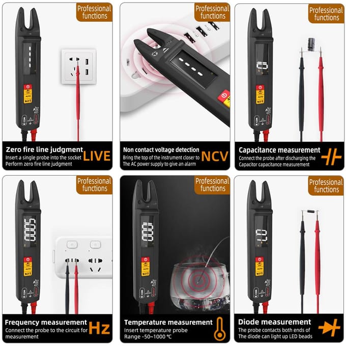 3in1 draagbare digitale multimeter stroomtang elektrische testpen handheld LCD-kleurendisplay veelkleurig