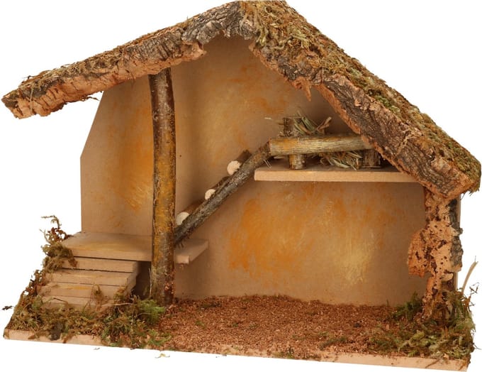 Decoris Kerststal - zonder figuren - hout - 39 x 19 x 28 cm - Kerstdecoratie - kerstversiering
