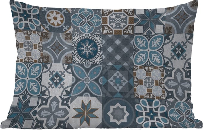 Buitenkussens - Tuin - Design - Bloem - Blauw - Figuren - 50x30 cm