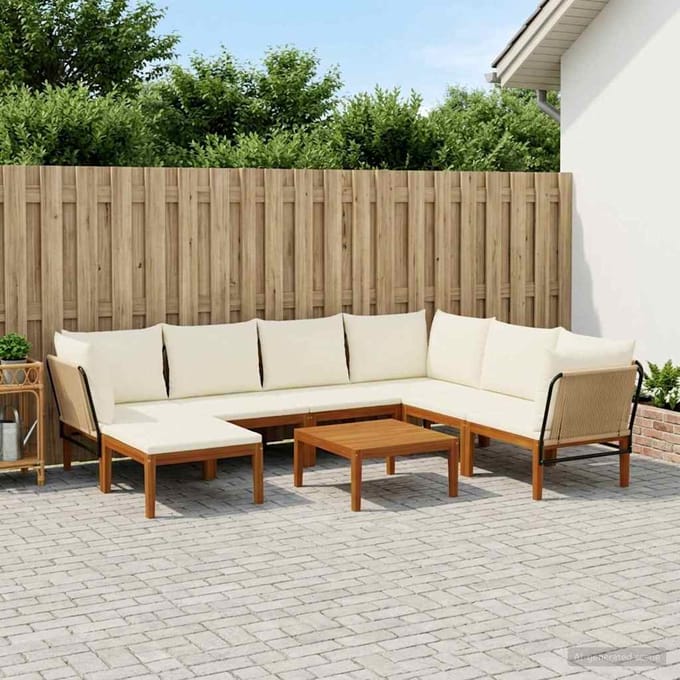 vidaXL - 8 - st - Massief - acaciahout - & - touw - Naturel