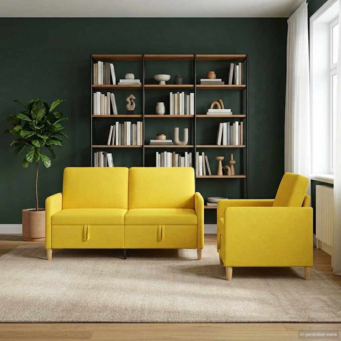 vidaXL - Sofa - Set - Met - Opslag - 2 - st - Licht - Geel - Polyester