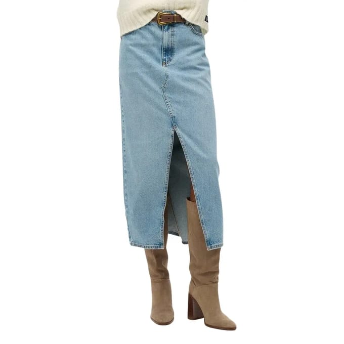 Dames denim rok met lange split Superdry
