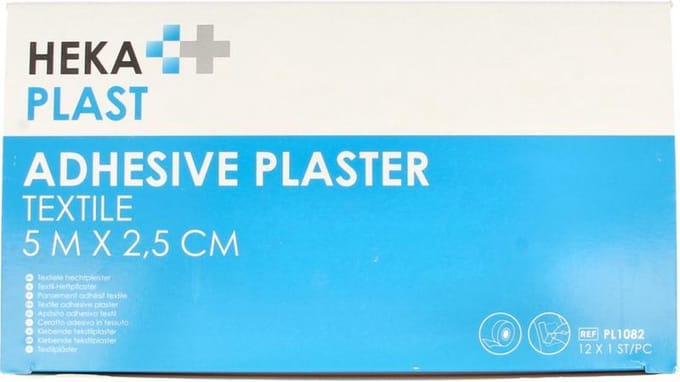 HEKA plast hechtpleister textiel ring 5 m x 2,5 cm - 12 rollen