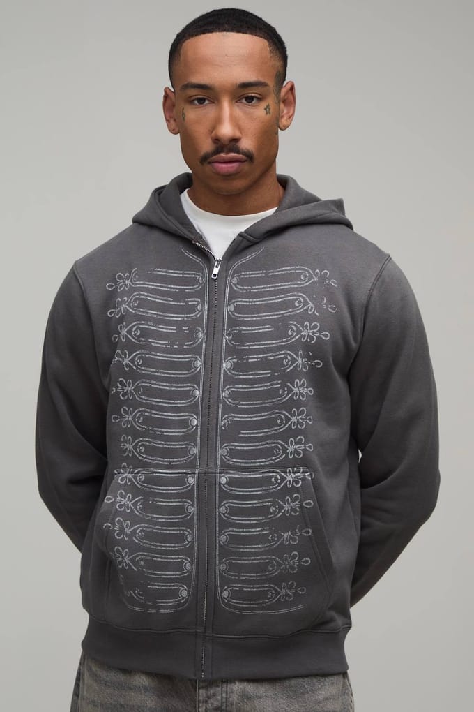 Antraciet Regular Napoleon Print Hoodie Met Rits | Charcoal | Size Medium