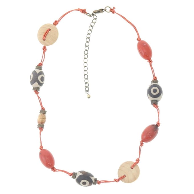 Behave Ketting rood met bruine kralen van hout 41 cm