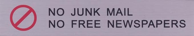 RVS Brievenbussticker Engelse tekst geen reclame: No Junk mail Zelfklevend