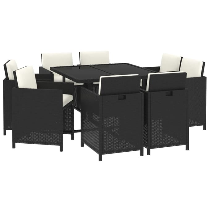 vidaXL - 9-delige - Tuinset - met - kussens - poly - rattan - zwart