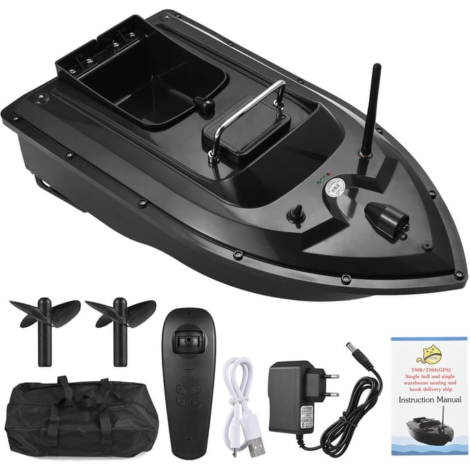 Bateau à appâts RC 500M, télécommande sans fil, bateau à appâts, feeder de pêche, équipement de pêche 5200mAh noir