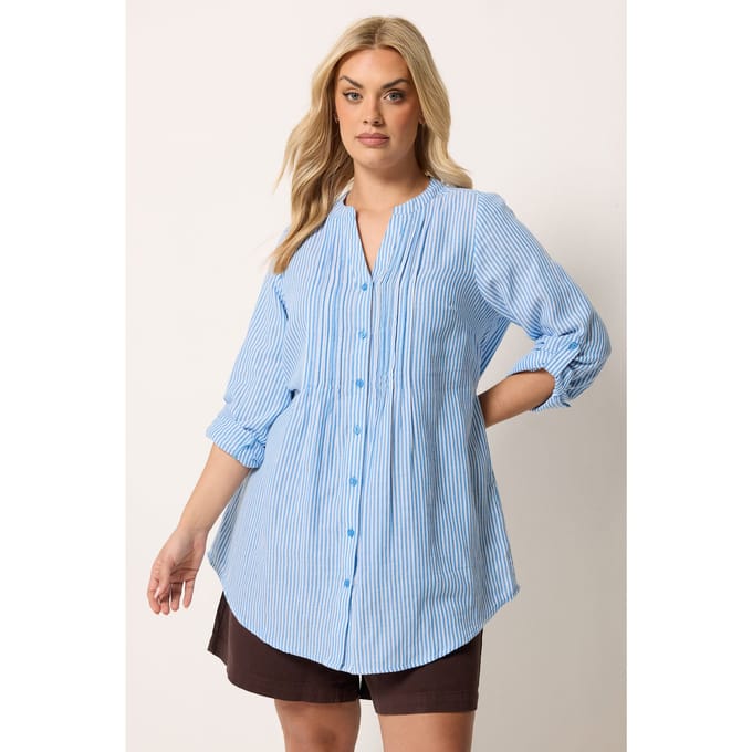 Yours Blauw Gestreept Pintuck Overhemd Size 48