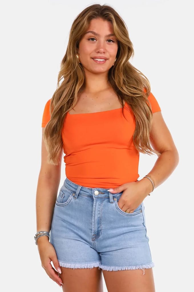 Getdrezzed Top - Maat: S - Body met vierkante hals oranje