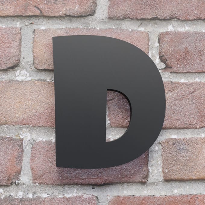 Huisnummer Showcard D zwart - Huisnummerbord - 20 cm - blinde bevestiging