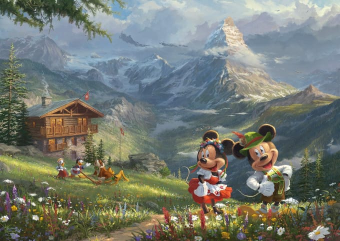Schmidt - Disney Mickey & Minnie in de Alpen - Thomas Kinkade - 1000st - Legpuzzel