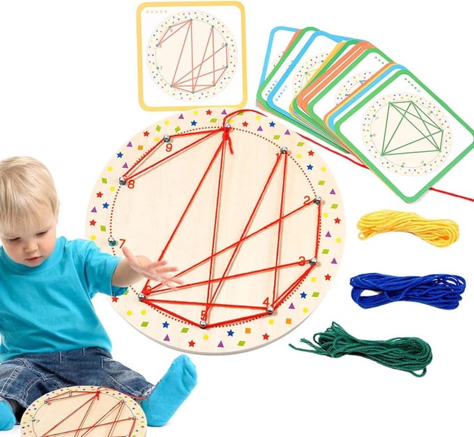 Houten Geoboard - Motoriekbord - Kindontwikkeling - Inclusief Kaarten - 22 x 22 cm