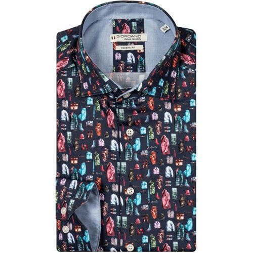 Giordano Overhemd Maggiore Fancy Fashion Pattern Donker Navy-Multi / male
