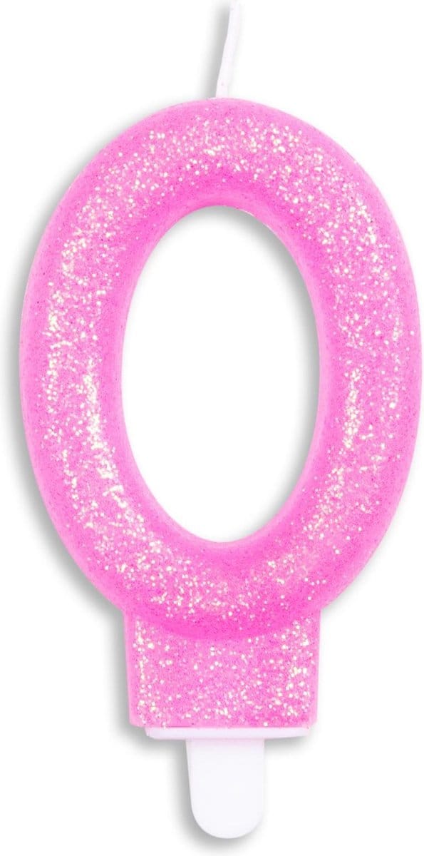 Wefiesta Cijferkaars 0 Glitter 7 Cm Wax Roze