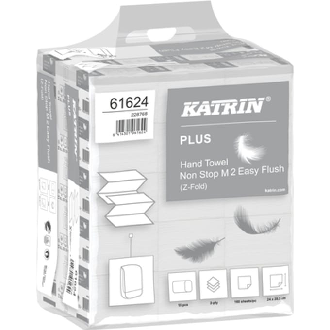 Handdoek Katrin 61624 Z-vouw Plus sneloplossend 2laags 20,3x24cm 15x160st
