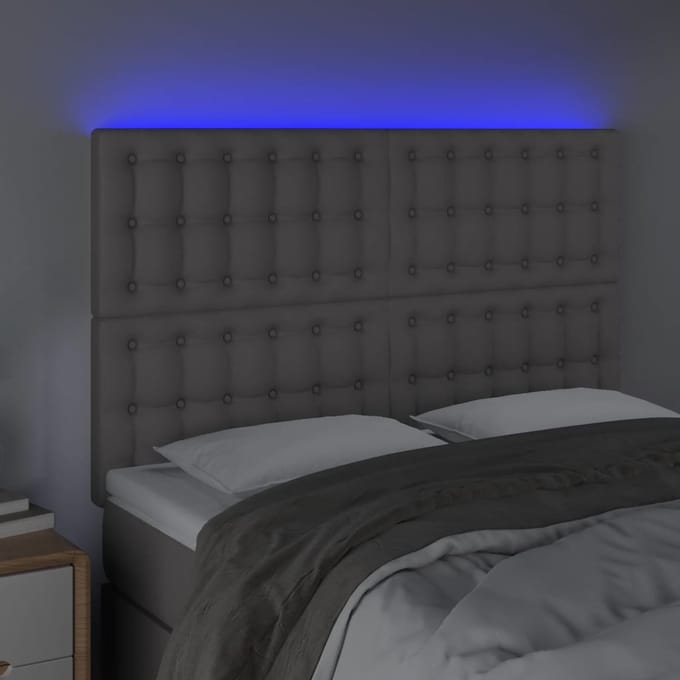 vidaXL - Hoofdbord - LED - 144x5x118/128 - cm - kunstleer - grijs