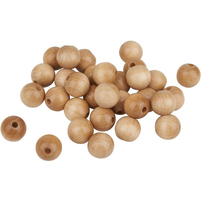 Houten kralen, Ø 12 mm, 30 stuks - Natuur