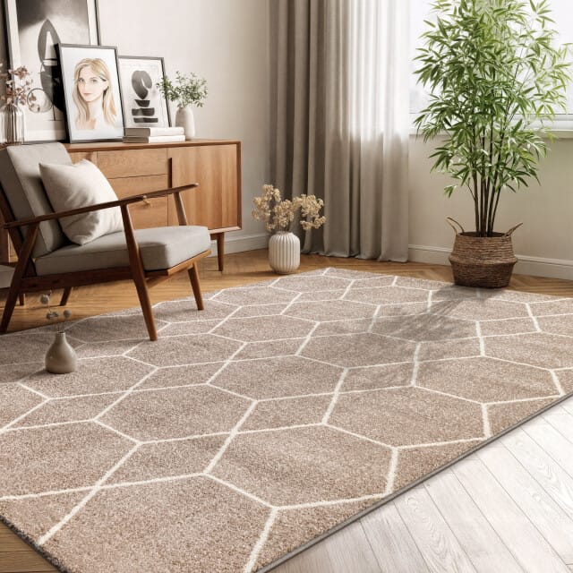 Muratap Trellis uni effen laagpolig vloerkleed modern 80x150 cm