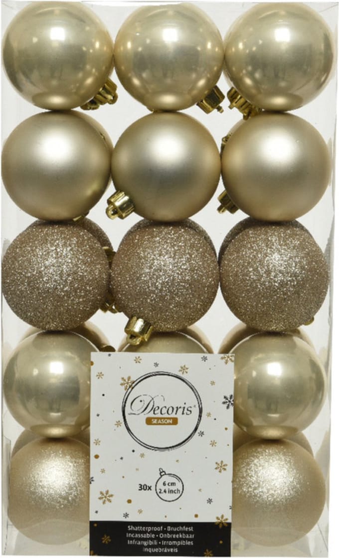 Decoris kerstballen - 30x st - champagne - D6 cm - kunststof - kerstversiering