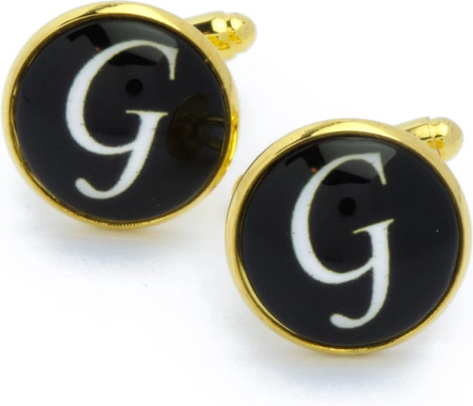 Manchetknopen - Letters Initialen Letter G Goud Zwart