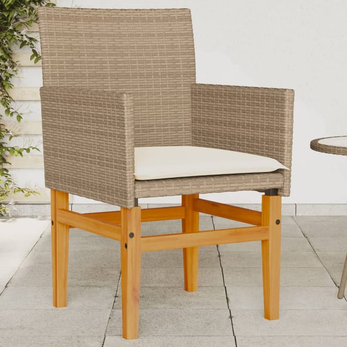 vidaXL - Tuinstoelen - 2 - st - met - kussens - poly - rattan - en - massief - hout - beige