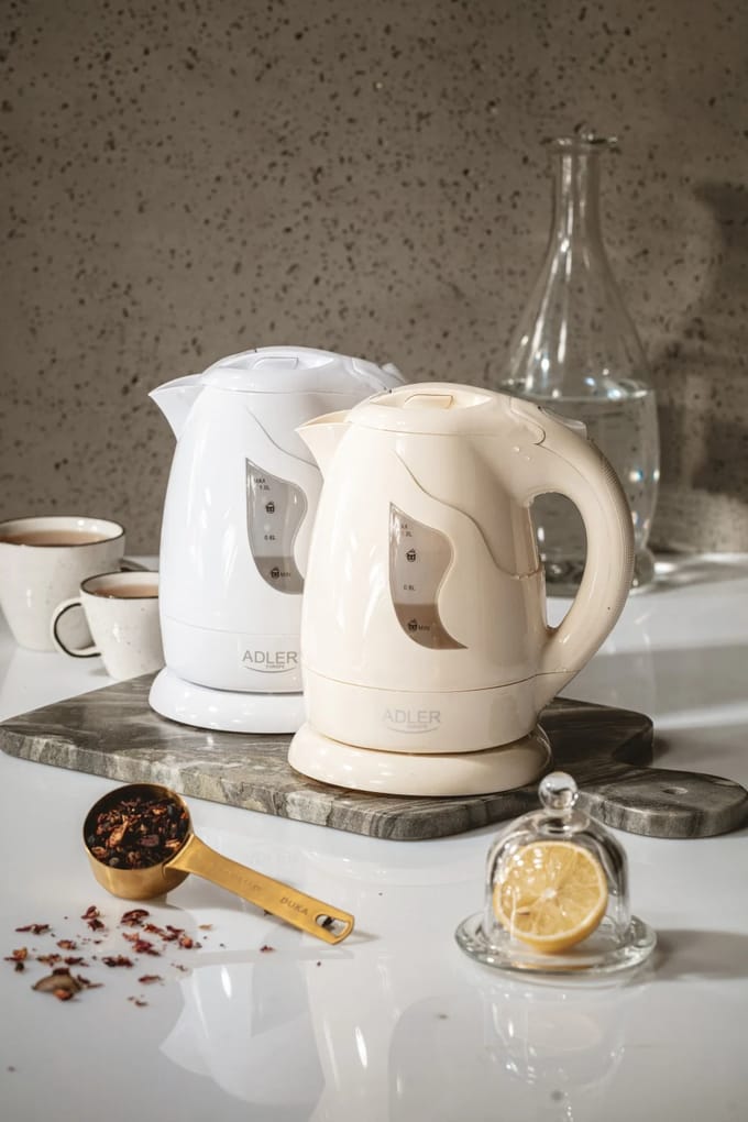 Waterkoker 1L Wit, Licht met Draaibare Basis en Droogkoken Bescherming