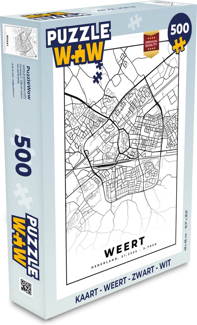 Puzzel Kaart - Weert - Zwart - Wit - Legpuzzel - Puzzel 500 stukjes