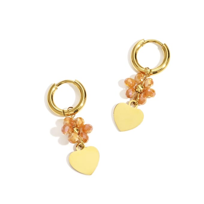 Oorbellen flower brown gold - Hartje - Stainless steel