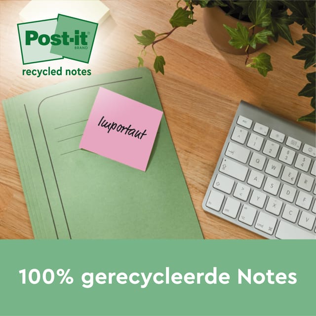 Post-it Super Sticky Notes Recycled | 70 vel | ft 47 | 6 x 47 | 6 mm | assorti | pak van 3 blokken