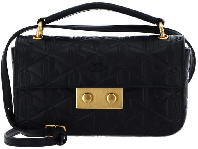 LACOSTE Leren schoudertas handtas Maheki Flap Crossover Bag Noir zwart