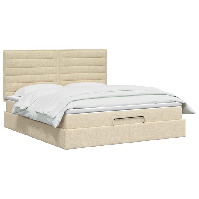 vidaXL - Ottoman - bed - met - matras - Crèmekleurig - 140 - x - 190 - cm - Stof