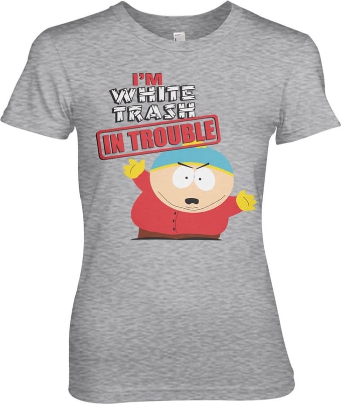 South Park I'm White Trash In Trouble Girly T-shirt voor dames, Heather-Grey