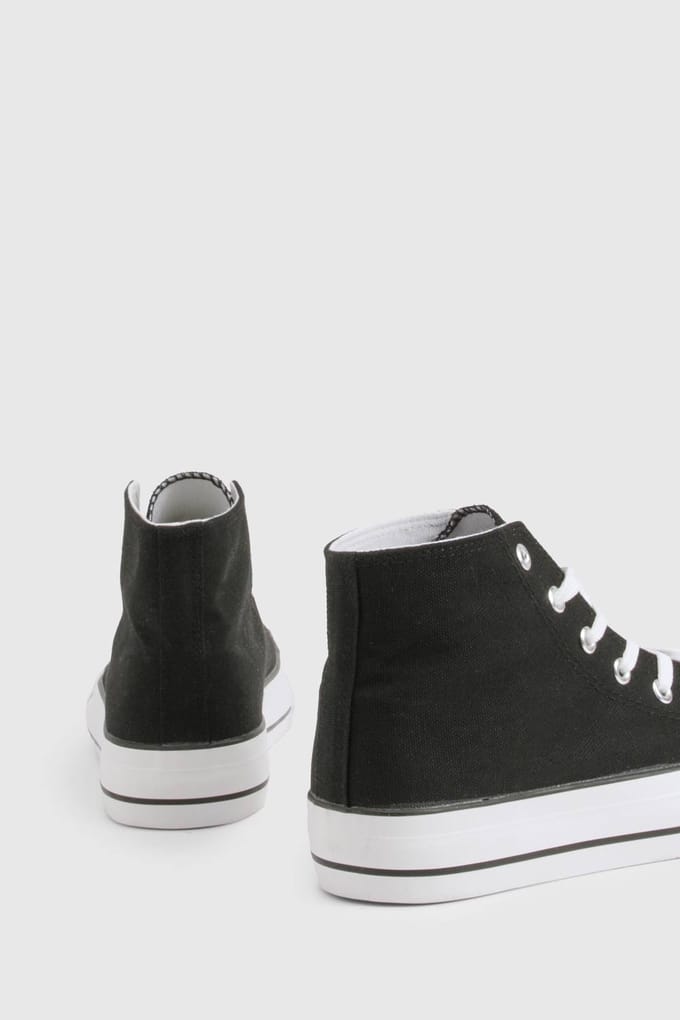 boohoo Dames High Top Platform Veterschoenen | Zwart | Maat: 40