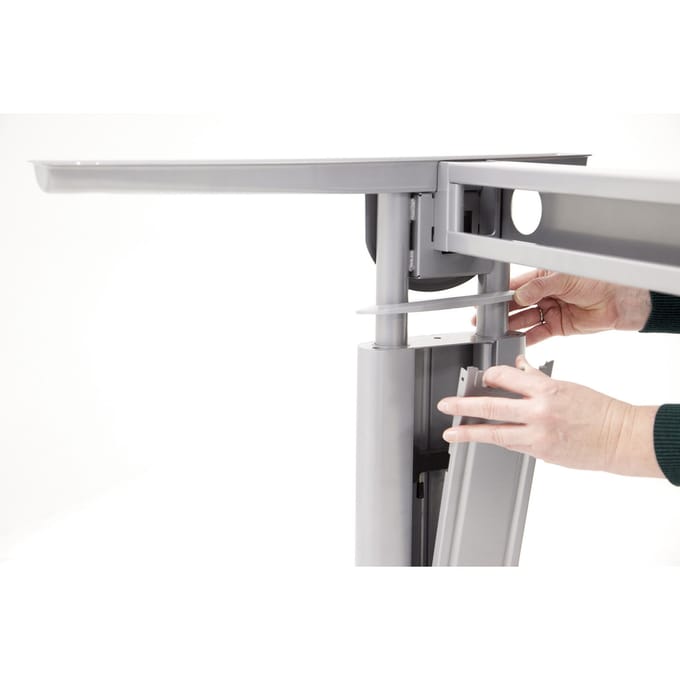 Hoekbureautafel TARVIS, B 2000 x D 1200/800 x H 680-860 mm, onderstel wit, wit