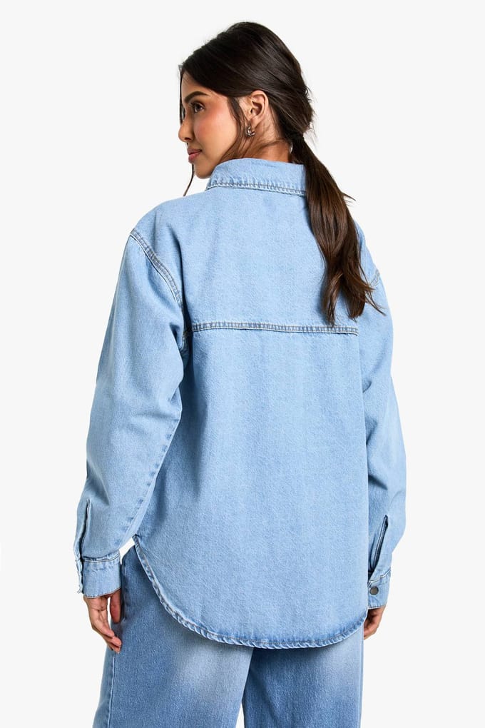 boohoo Dames Denim Oversized Shirt | Light Wash | Maat: 14
