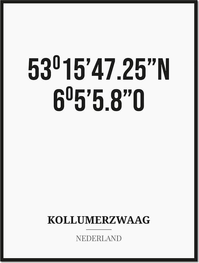 Poster/kaart KOLLUMERZWAAG met coördinaten