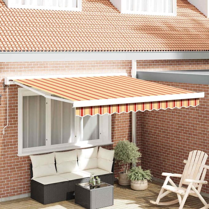 vidaXL - Elektrische - Zonneluifel - 3,5 - x - 2,5 - m - Geel - en - oranje - gestreept