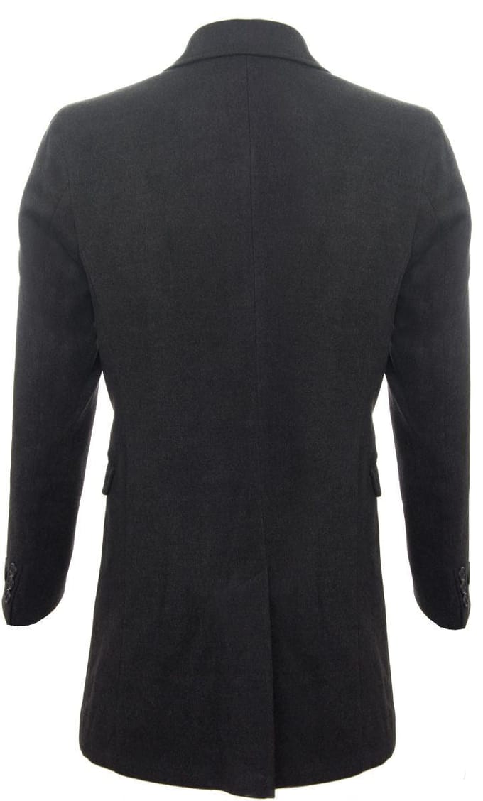 Lange, houtskoolwollen slim-fit overjas voor heren